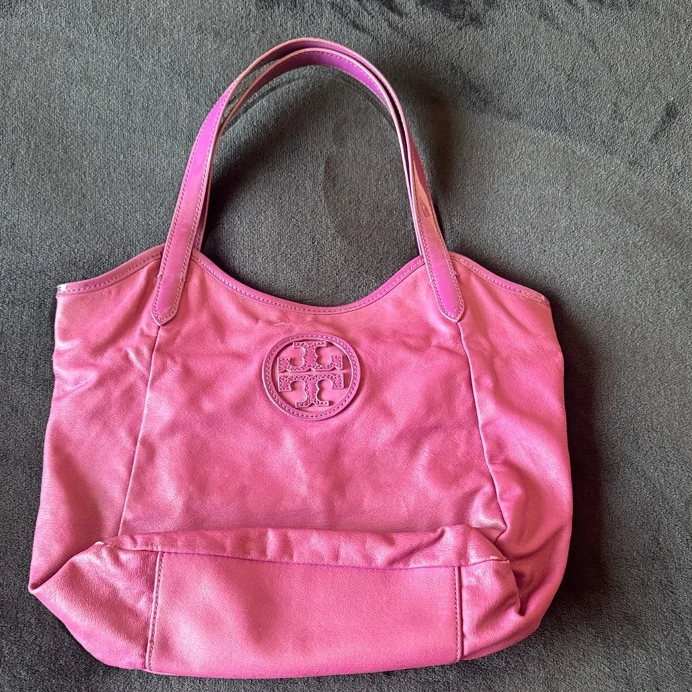Tory Burch Purple Leather Logo Tote